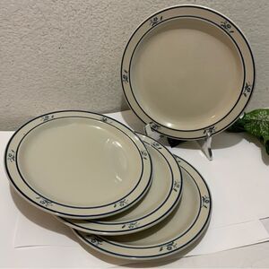 SCANDIA Blue DINNER PLATES Set Stoneware Floral Flowers Dishes  4 Brickoven G3